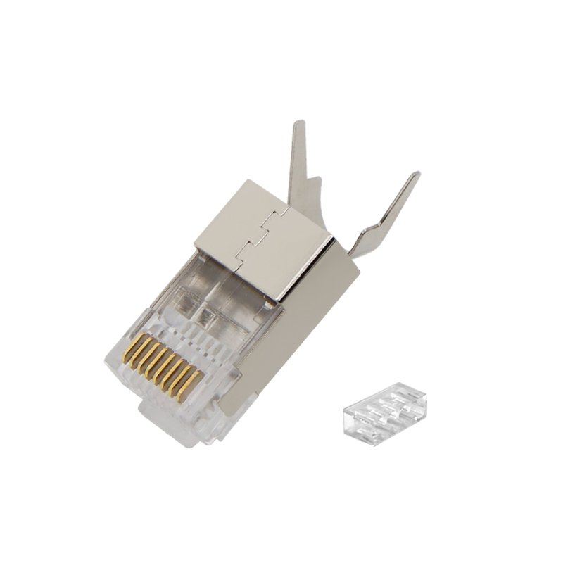 RJ45 connector component photographed on white